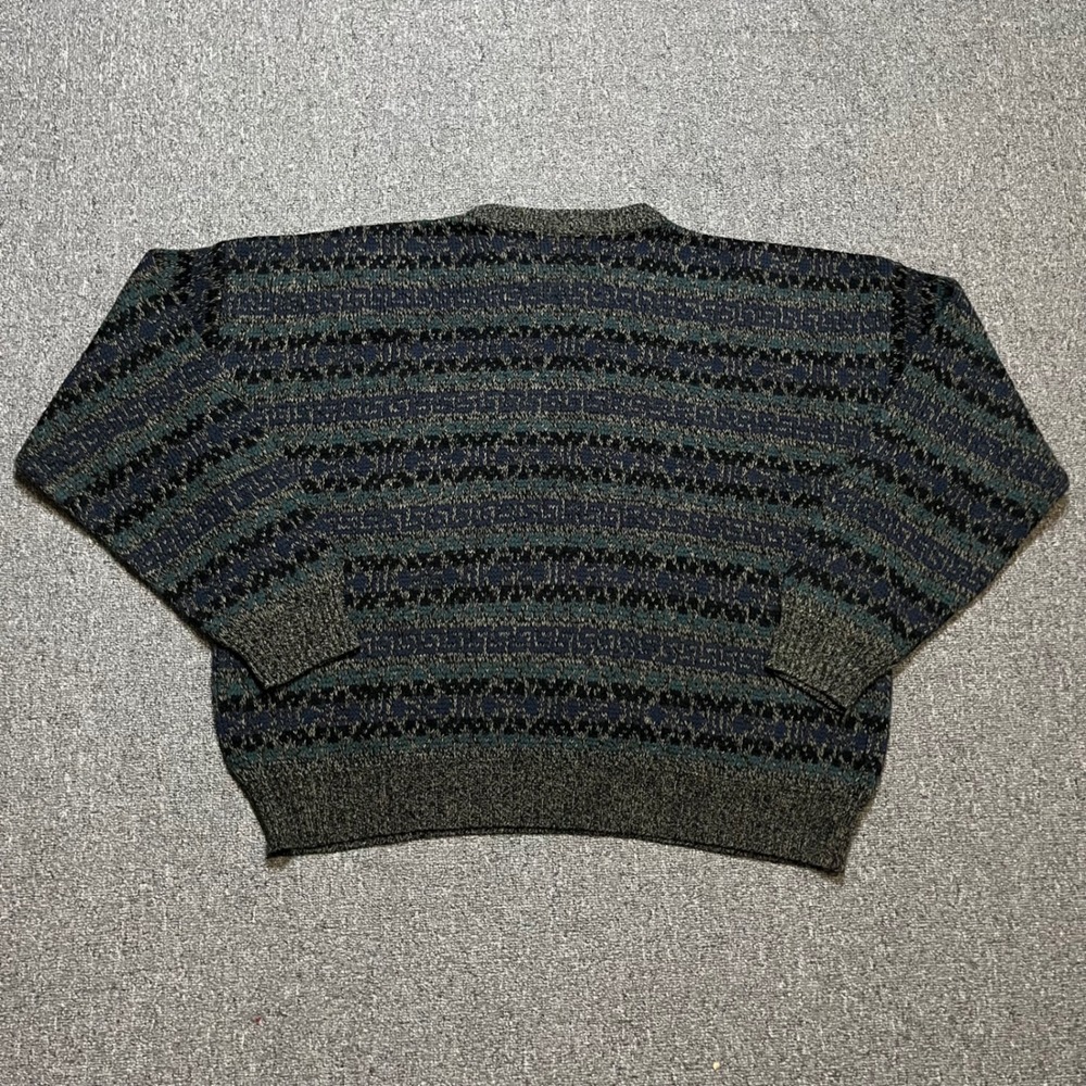 David Taylor Vintage Geometric Knit Crewneck Sweater 2XL Blue Green Grey - Picture 2 of 7